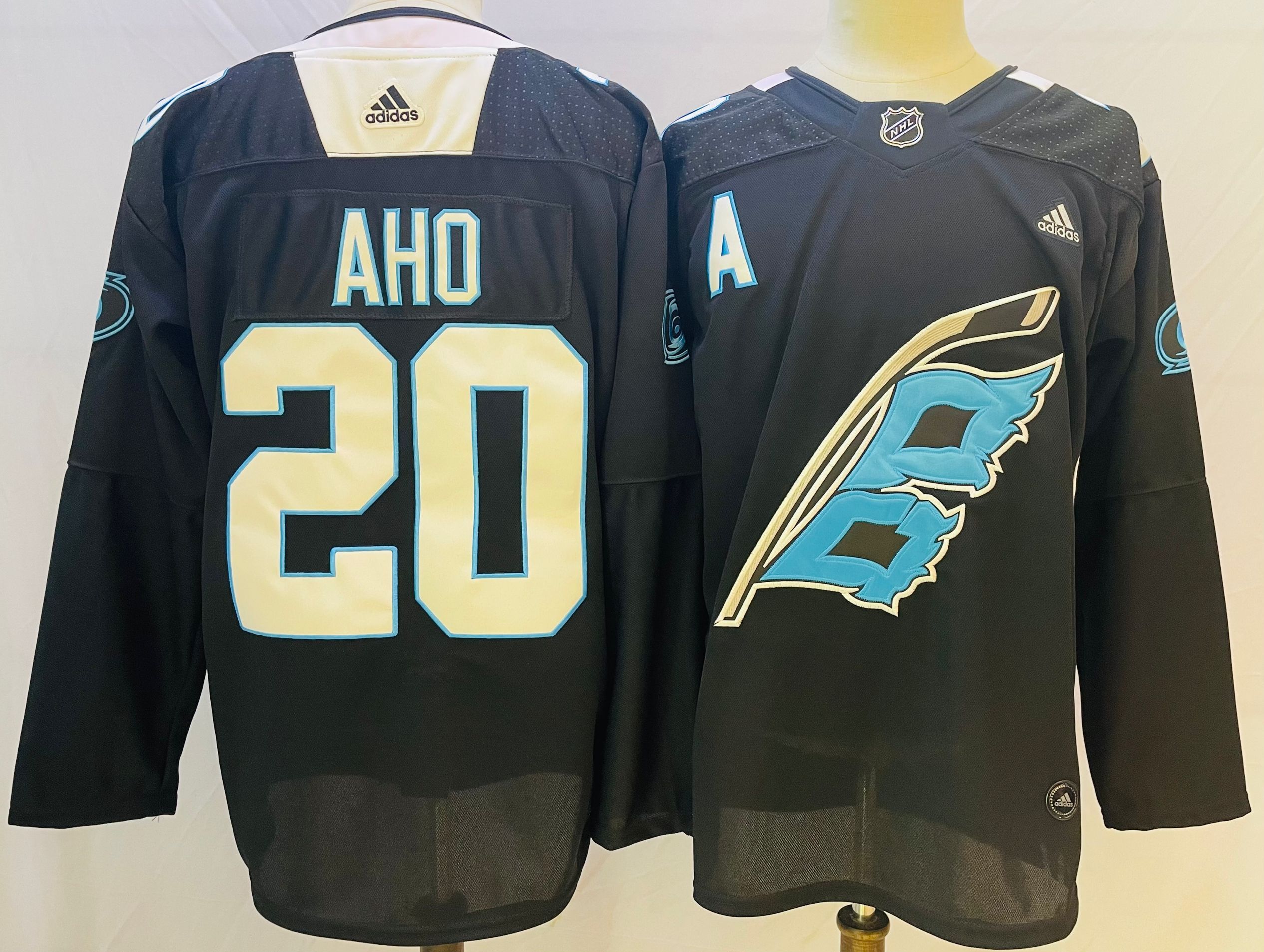 Men Carolina Hurricanes #20 Aho Black Authentic Stitched 2022 Adidas NHL Jersey